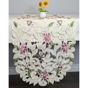 Jiallo Lilac Cottage Rose Embroidered Cutwork Rectangular Table Runner, 13 by 26 inch Table Linen Decor, Water Resistance, Machine Wash safe - 1 of 4