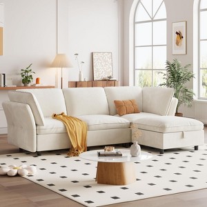97" Sectional Couch, Modern L-Shaped Modular Sofa, Cloud Couch with Storage Ottoman, 3 Seater Deep Seat Sofas with Pillows, Beige - 1 of 4