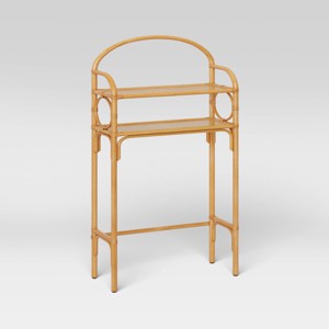 Rattan Etagere Tan Threshold Freestanding Over Toilet Storage Lacquered Wicker With Fixed Shelves Target