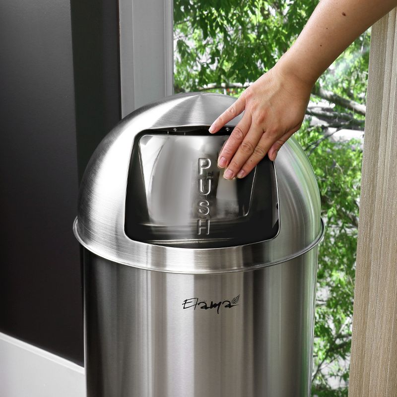 Elama 50 Liter Large 13 Gallon Push Lid Stainless Steel Cylindrical Home and Kitchen Trash Bin in Matte Silver, 2 of 8