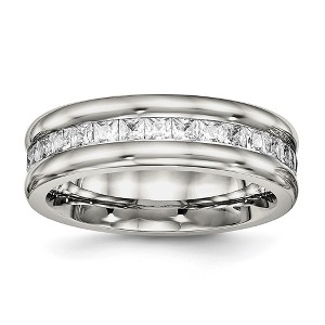 Chisel Stainless Steel Polished with CZ 7mm Band Ring - 1 of 4