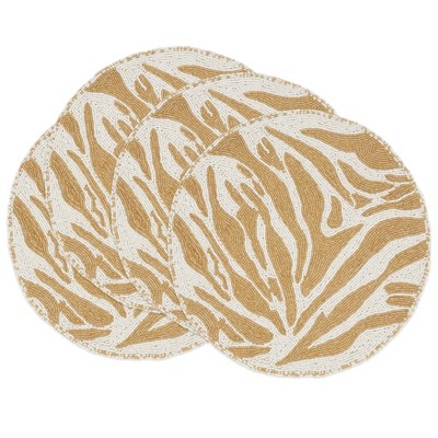 Gold and White Beaded Zebra Pattern Round Placemats, Set of 4