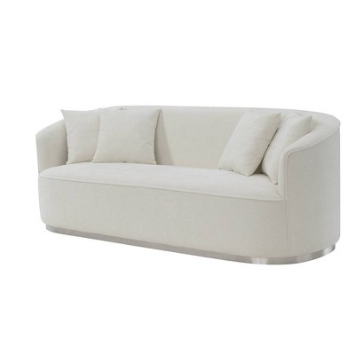 83" Beige Chenille Upholstered Sofa with Metal Frame and Pillows
