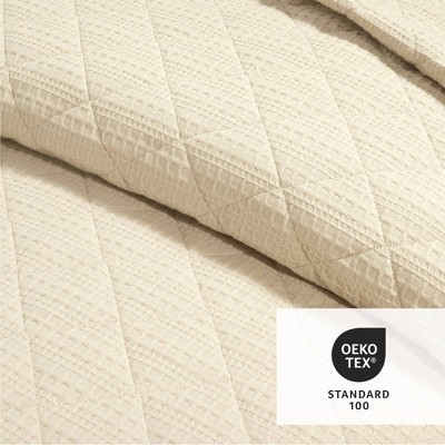 Haniya Neutral Waffle Woven Cotton Full Quilt Set