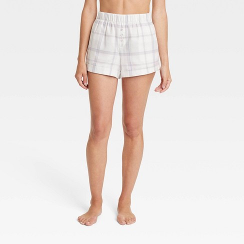 Women's Plaid Flannel Pajama Shorts - Stars Above™ Cream/gray M : Target