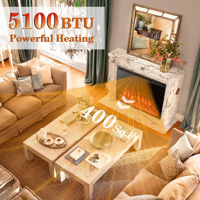 Costway 34''\37''Electric Fireplace Insert Heater Log Flame Effect w/ Remote Control 1500W, 5 of 11