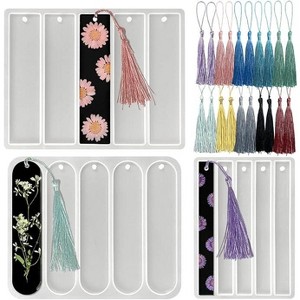 JDICTION RESINWORLD Set of 3 Shiny Bookmarks Silicone Mold, Bookmark Resin Mold with Tassels, Small Medium Rectangle Bookmark Mold - 1 of 4