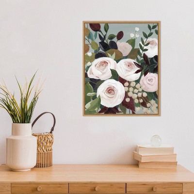 16" x 20" Pink and Green Floral Framed Canvas Wall Art
