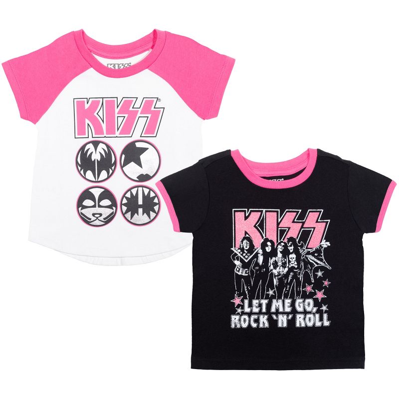 KISS Rock Band Little Girls 2 Pack Ringer Raglan Graphic T-Shirt Pink/White/Black , 1 of 6