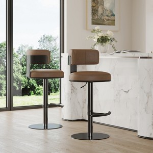 Spruce&Spring Modern Adjustable Swivel Bar Stools Set Back and Arched Footrest, Set of 2, Brown, Black - 1 of 4