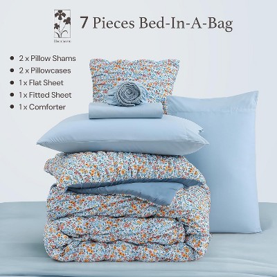 Der Rose BALHAM TRADE-Queen Size Comforter Set 7 Pieces Blue Classic Puff Floral Bedding for All Seasons Aster Marigold-Queen 90"x90" — фото 2
