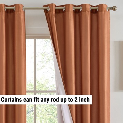 HLC.ME Jefferson Faux Silk Semi Sheer Light Filtering Microfiber Lined Grommet Lightweight Window Curtains, 2 Panels