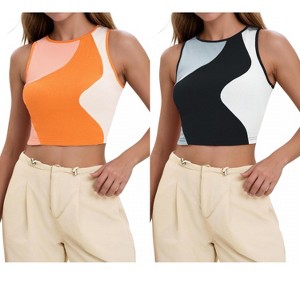 INSPIRE CHIC Women's Color Block Summer Crew Neck Ribbed Sleeveless Crop Going Out Tank Tops 2 Packs - 1 of 4