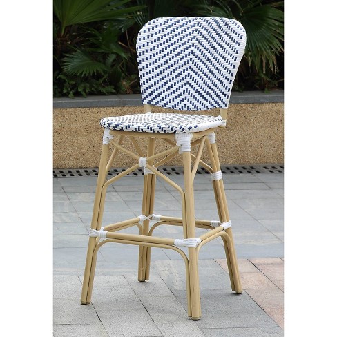 Aster 2pk Wicker Patio Bar Height Chairs Navy White miBasics