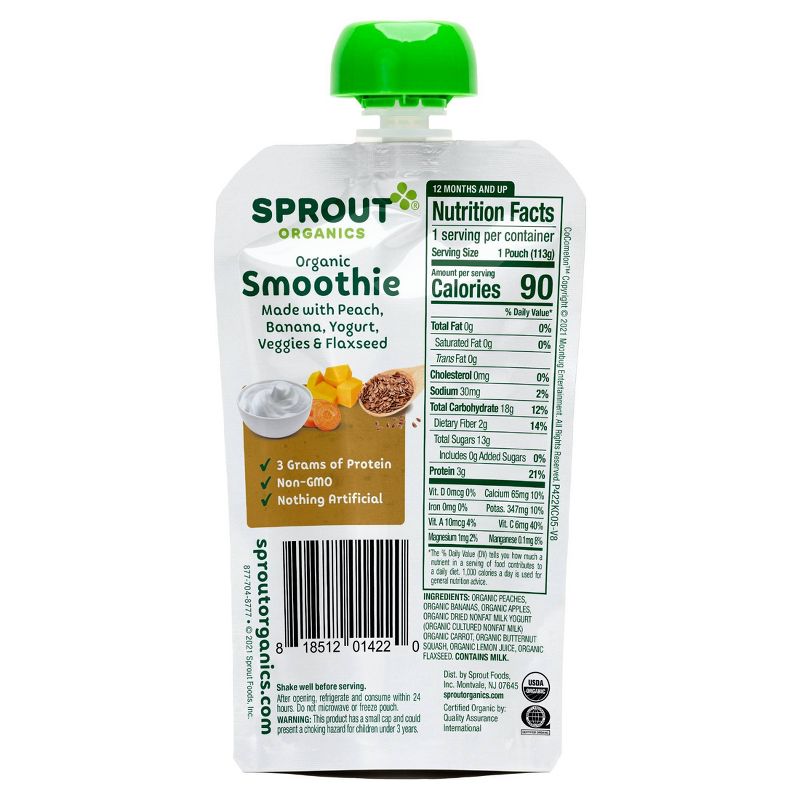 Sprout Foods Cocomelon Organic Peach, Banana and Yogurt Smoothie with Veggies and Flaxseed Baby Snacks - 4oz, 3 of 6