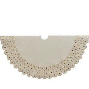 Kurt Adler 60-Inch Multi-Colored Beads Scalloped Ivory Embroidered Tree Skirt - 1 of 4