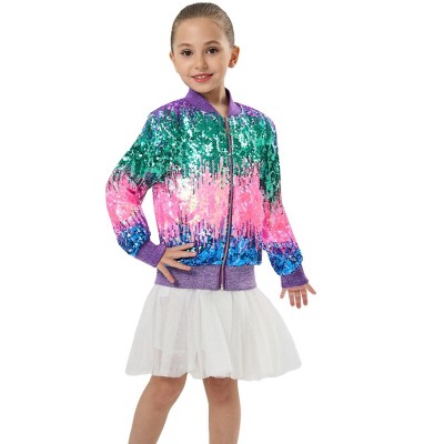 2Bunnies Girls' Aurora Gradient Sequin Bomber Jacket