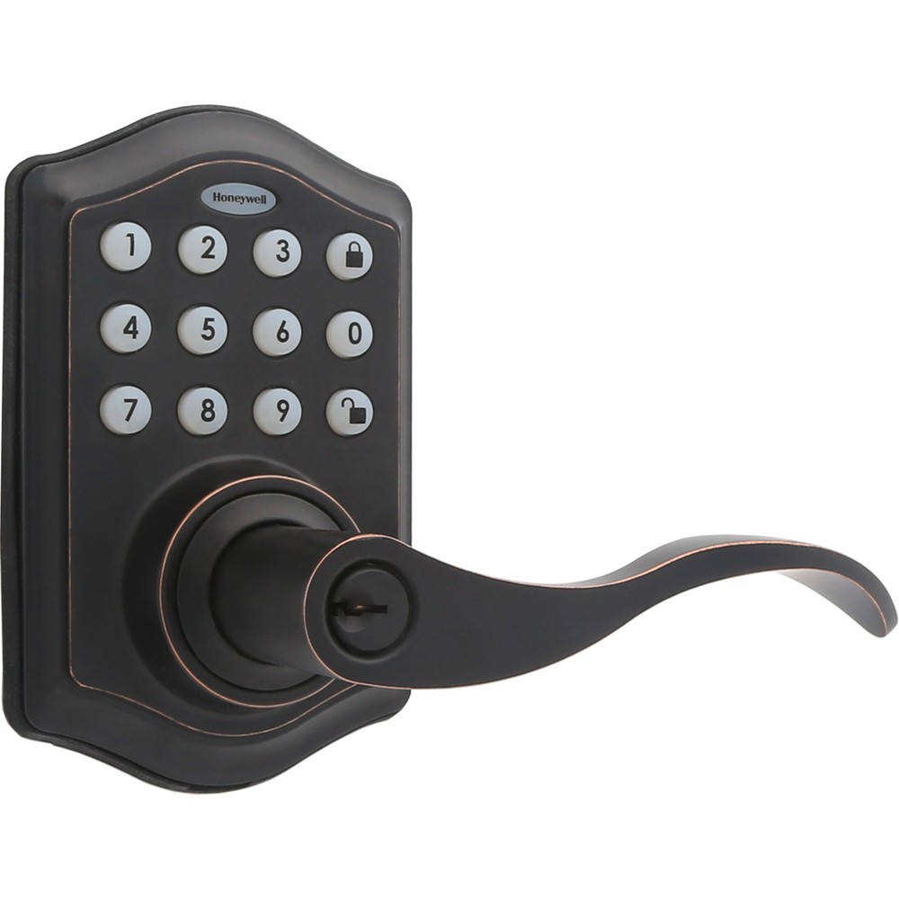 Honeywell Electronic Entry Lever Door Lock- Oil Rubbed Bronze: Keypad Door Handle, Keyed Entry, Front Door Security, 2 Keys Included