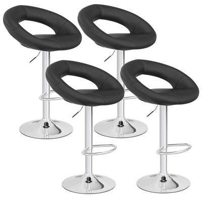 Tangkula Height Adjustable Bar Stools Set of 4 Swivel Counter Stools with Hollow Back & Footrest Heavy-duty Metal Frame Upholstered Pub Stools Swivel