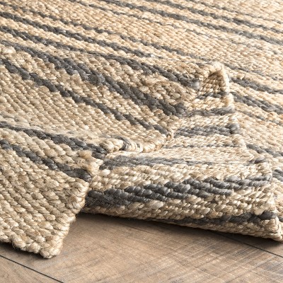 Natural Striped Jute Handmade Square Area Rug