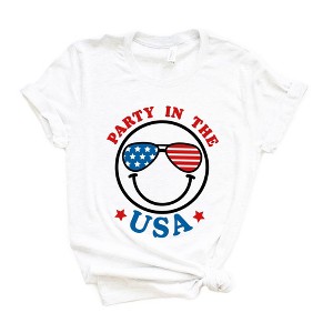 Simply Sage Market Women's Party In The USA Smiley Face Short Sleeve Graphic Tee - 1 of 2