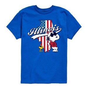 Boys' - Peanuts - Illinois American Flag Snoopy And Woodstock Short Sleeve Graphic T-Shirt - 1 of 4