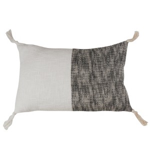 Two Toned Tasseled Oversize Lumbar Throw Pillow Black - Saro Lifestyle