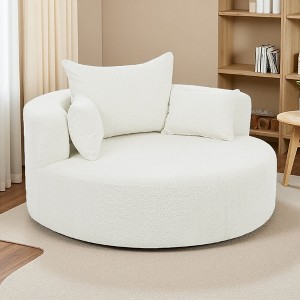 56.3" Chenille Swivel Round Sofa Chair with 360-degree Swivel, 36.5" Deep Seat and 3 Pillows - 1 of 4