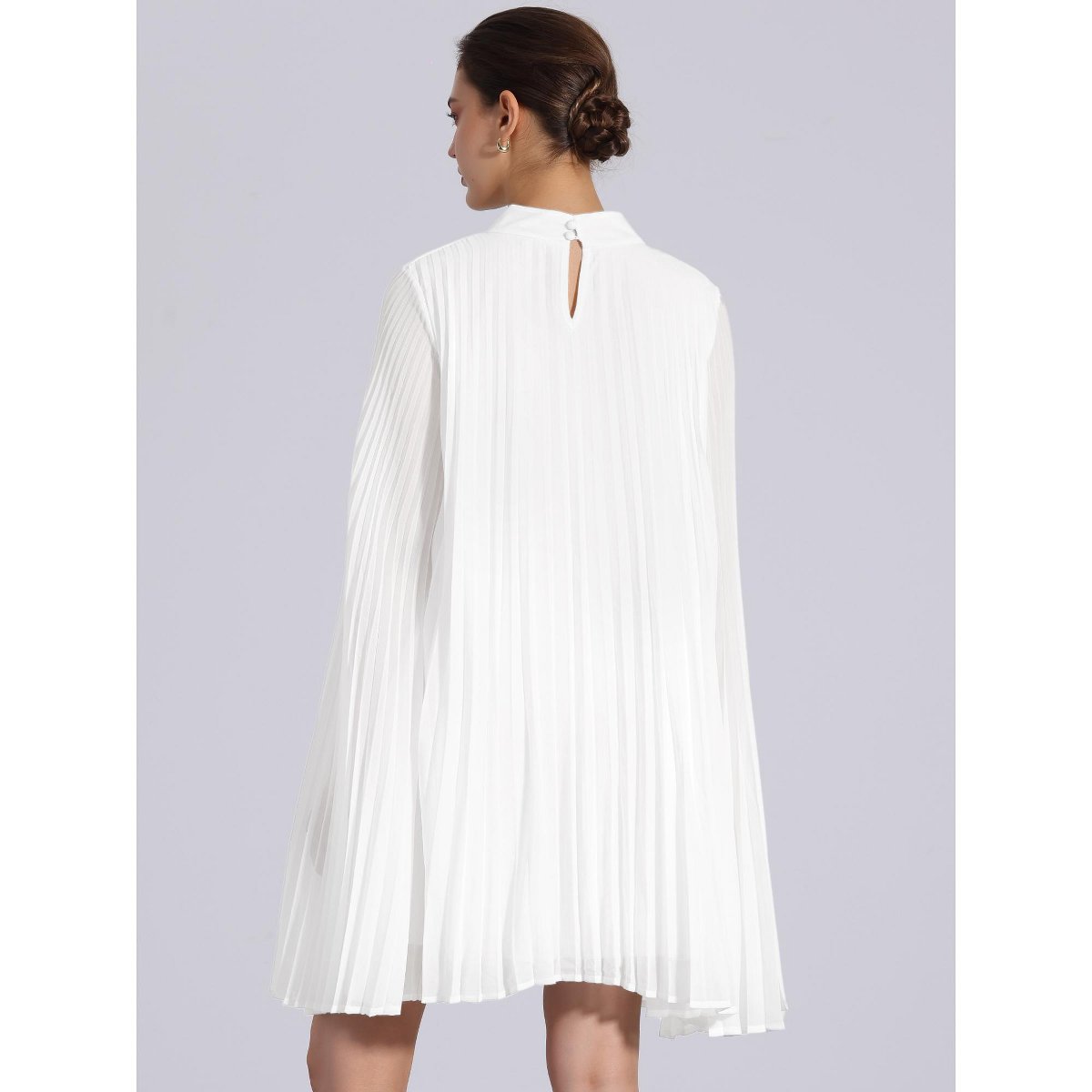 Женские платья INSPIRE CHIC Women's Loose Flowy Cloak Sleeve Cape Pleated Chiffon Dress 2 Packs White/Dark Blue Small — фото 3