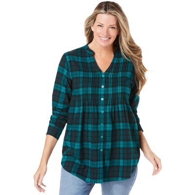 Woman Within Plus Size Pintucked Flannel Shirt