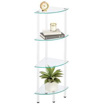 mDesign Glass Corner 4-Tier Storage Organizer Tower Cabinet