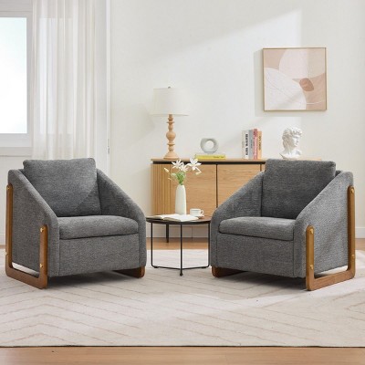 Modern Chenille Fabric Upholstered Side Chairs,Accent Lounge Chair With Wood Frame,Wooden Lounge Armrests Chair-Coolbibila