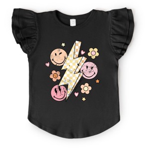 The Juniper Shop SmileyWorld Checkered Lightning Floral Flutter Sleeve Tee - 1 of 4