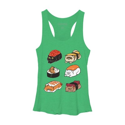 Women's Design By Humans Sushi Persian Cat By huebucket Racerback Tank Top