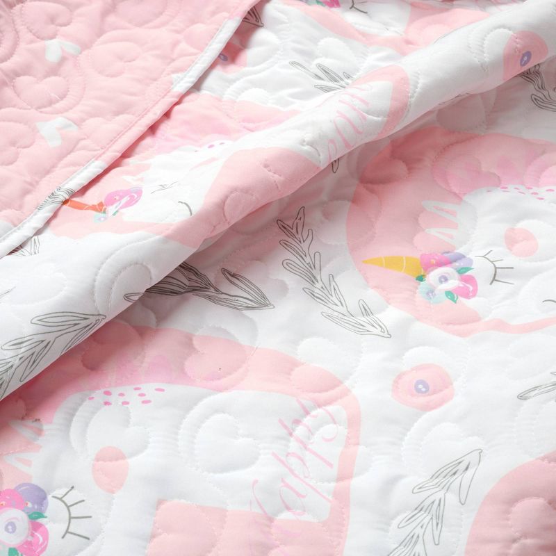 Kids' Inspirational Unicorn Reversible Quilt Set Pink - Lush Décor, 4 of 9