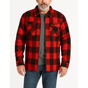 Men’s Heavyweight Cotton Brawny Brushed Flannel Shirt Jacket with Zipper and Faux Shearling Lining - 1 of 3