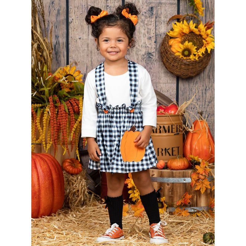 Girls Mommy's Little Pumpkin Plaid Overall Skirt Set - Mia Belle Girls, 3 of 5