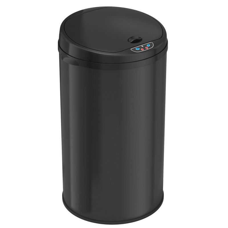 iTouchless Sensor Kitchen Trash Can with AbsorbX Odor Filter Round 8 Gallon Black Stainless Steel, 1 of 7