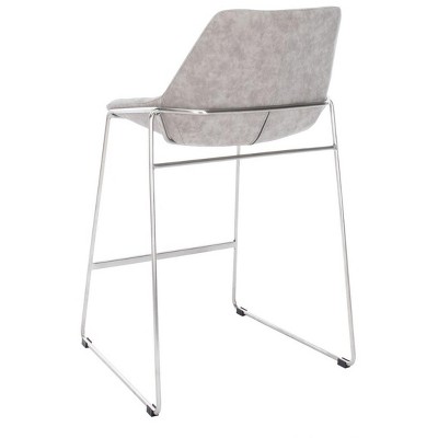 Gray Leather and Metal Mid-Century Counter Stool