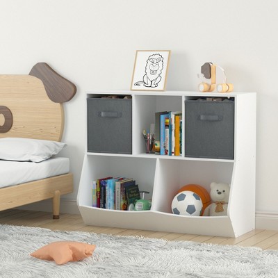 Kids Bookshelf Bookcase with Collapsible Fabric Drawers, Children's Toy Storage Cabinet, Toy Storage Organizer, Suitable for Bedroom, Reading Nook