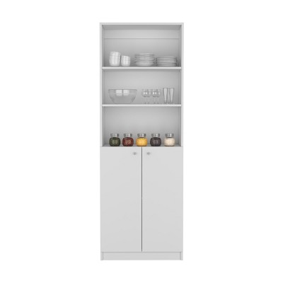 GlasFlength Kitchen Storage Kitchen Pantry Cabinet Tall Cabinet Freestanding Storage Cupboard for Dining Room, White, 11.77"*24.72"*71.1"