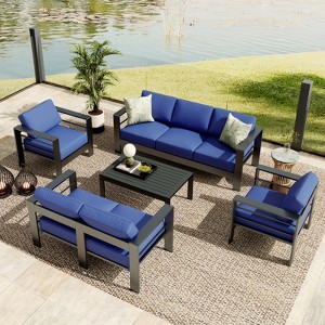 4-Piece Outdoor Patio Furniture Set, Aluminum Outdoor Sofa with Removable Cushions & Glass Top Coffee Table, Modern Patio Conversation Sets - 1 of 4