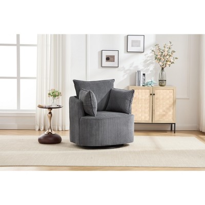 TOAOTBNBO Oversized Swivel Accent Chair with Ergonomic Armrests, Round Barrel Arm Chair with Curved Backrest Upholstered Chair for Hotel