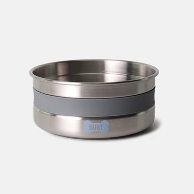 BUILT 64 Oz Elevated Dog Food Bowl, Anti-Slip Base, Soft Carry Ring, Double-Wall 18/8 Stainless Steel, BPA-Free, Dishwasher Safe (Gray)