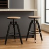 HomeRoots Set of Two Natural and Black Iron and Wood Backless Adjustable Height Swivel Bar Chairs - 2 of 4