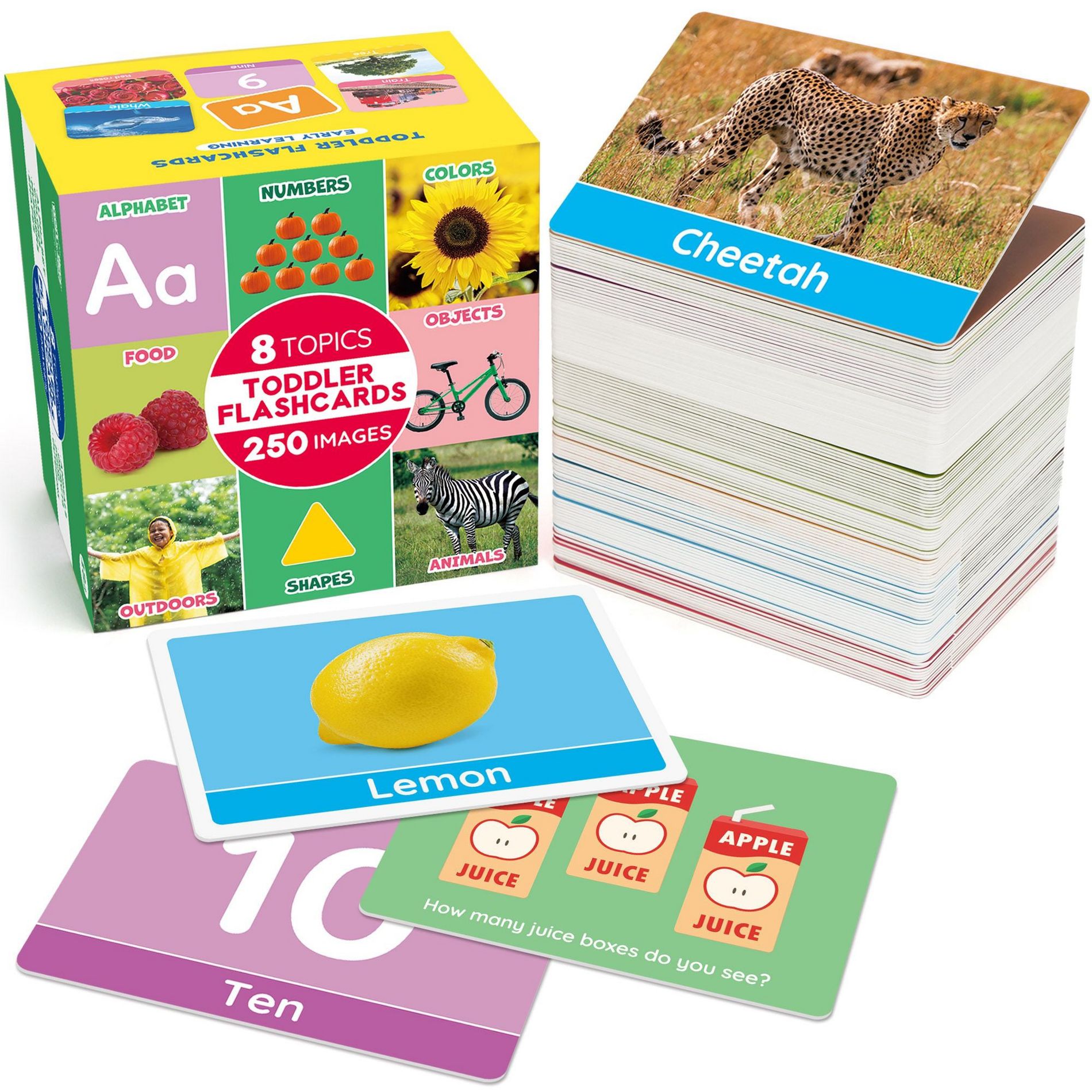 BenBen Toddlers Flash Cards for 1-4 Years, 250 Images 8 Topics, Alphabet Shape, Double-Sided