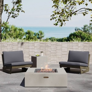 Christopher Knight Home Sherwood Outdoor Acacia Wood Club Chairs with Cushions and Square Fire Pit - 1 of 4