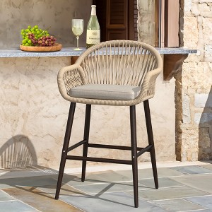 Arceso Outdoor Bar Stools, 26.8" H Rattan Outdoor Counter Height Bar Stools, Woven Rope Backrest & Armrest Patio Bar Chairs with Aluminum Legs - 1 of 4