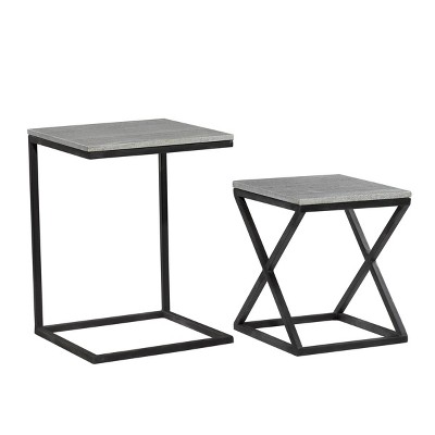 Set of 2 Marble and Metal Nesting Tables Black - Olivia & May