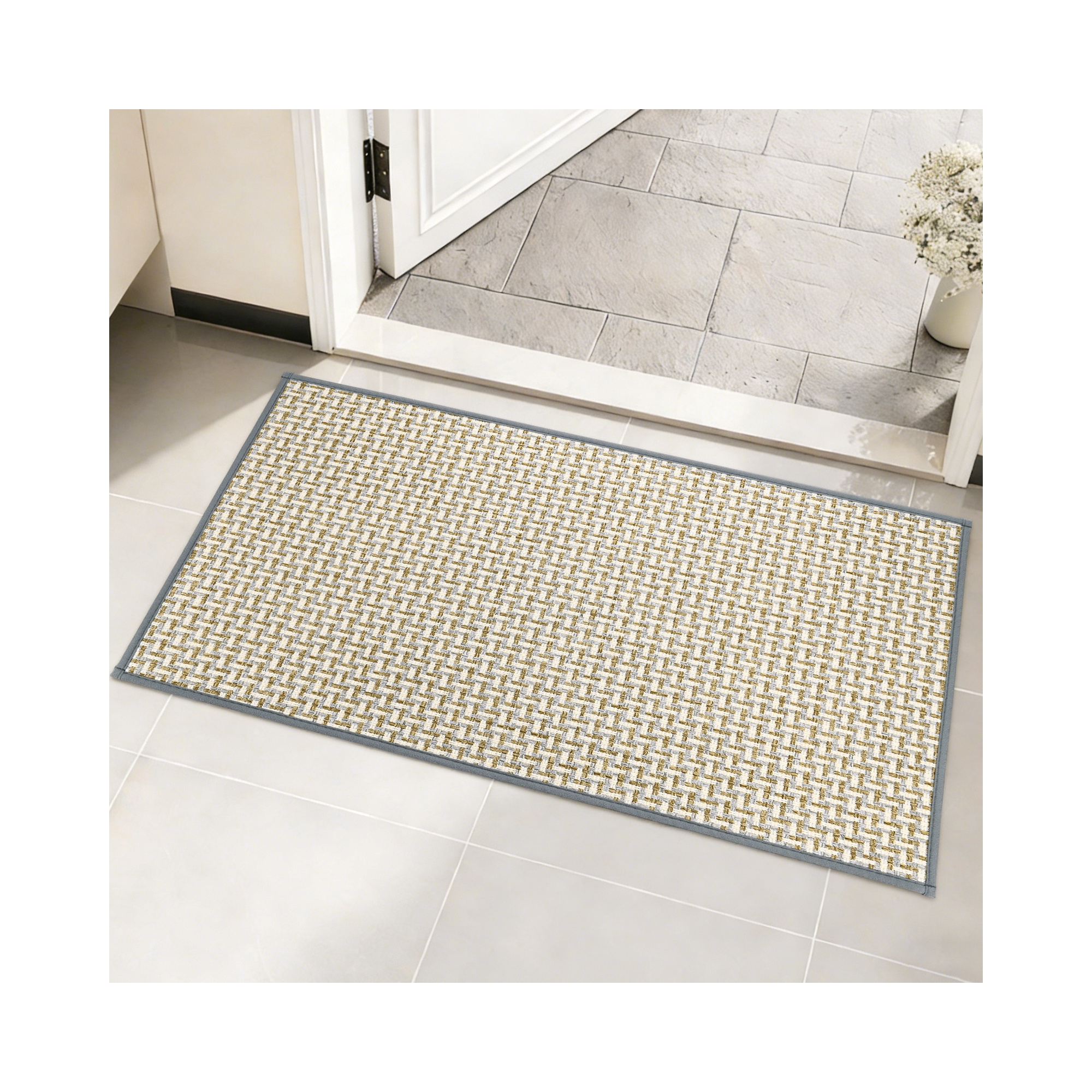 Unique Bargains Polyester Non-Slip Rubber Backing Low Profile Doormat 1 Pc Silver Coffee 30x18 Inch